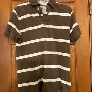 Duck Head Brown and White Striped Polo Shirt, Size‎ Medium